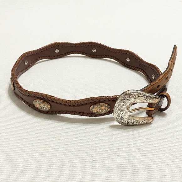 Tony Lama Accessories - Tony Lama Scalloped Brown Leather Western Belt